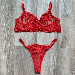 Red Lace Thong Lingerie Set